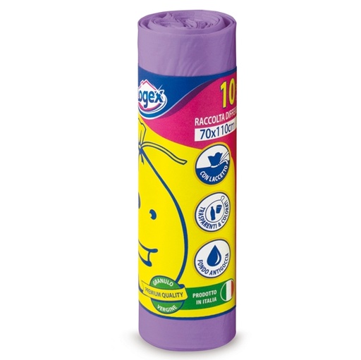 [D57549] 10 SACCHI IMMONDIZIA 70X110CM 120LT HD 16µ VIOLA LOGEX