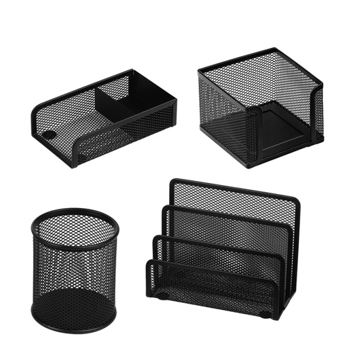 [D58001] Set scrivania 4 accessori in rete metallica nero 1424 LEBEZ