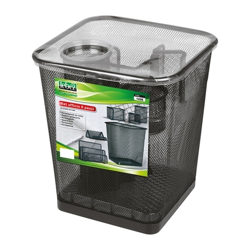 [D58003] Set scrivania 6 accessori in rete metallica nero 1426 LEBEZ