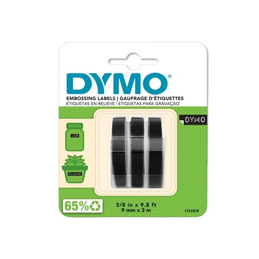 [D58037] BLISTER 3 NASTRI A RILIEVO 9MMX3M NERO DYMO