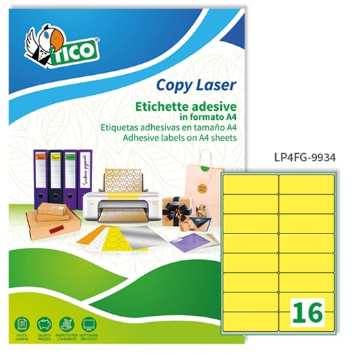 [D58409] Etichetta adesiva LP4F giallo fluo 70fg A4 99,1x34mm (16et/fg) Tico