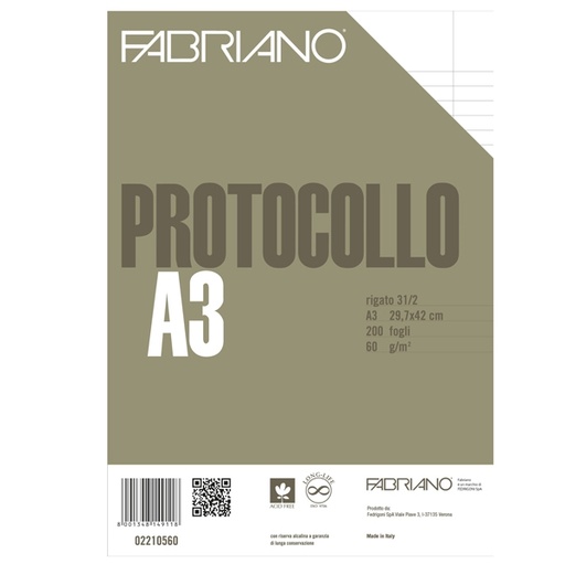 [D58725] PROTOCOLLO A4 1RIGO C/MARGINE 200FG 60GR FABRIANO