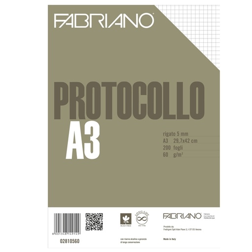 [D58728] PROTOCOLLO A4 5MM 200FG 60GR FABRIANO