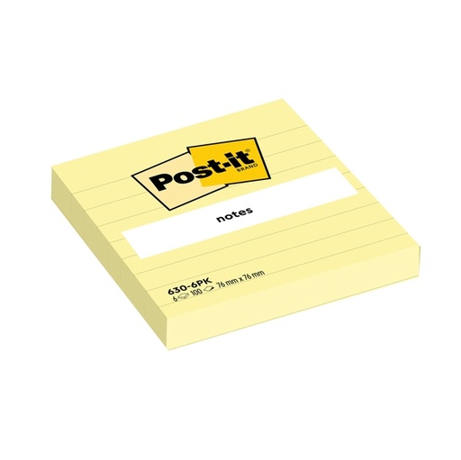 [D59117] BLOCCO 100fg Post-it(R) Giallo Canary™ 76x76mm GIALLO A RIGHE 630-6PK