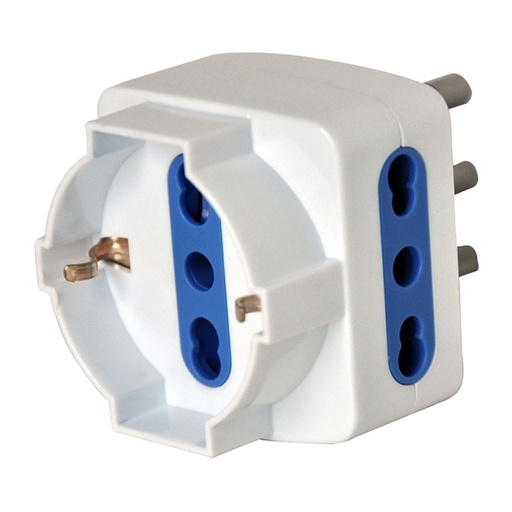 [D59160] ADATTATORE TRIPLO CON SPINA 2P+T 16A - 2 PRESE 10/16A + 1 SCHUKO