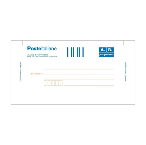 [D59177] 100 CARTOLINE DI RITORNO RACCOMANDATA 10X20CM C/ADES.RIMOV. E0622/1