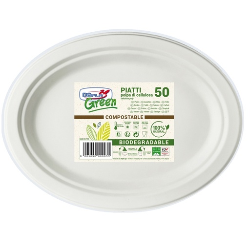[D61236] 50 PIATTI OVALE 26x19,5cm BIODEGRADABILI Dopla Green