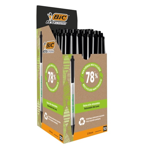 [D61308] SCATOLA 50 PENNE A SFERA SCATTO ECOlutions NERO 1.0MM BIC