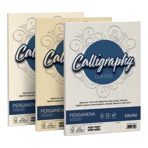[D61541] Carta CALLIGRAPHY PERGAMENA 90gr A4 50fg perla 10 FAVINI