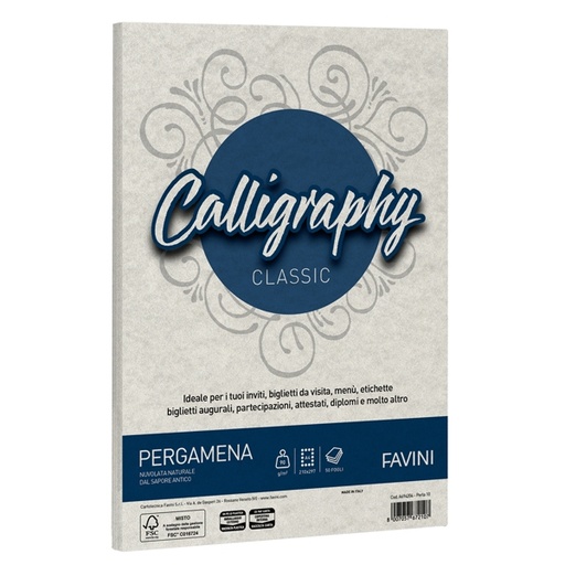 [D61542] Carta CALLIGRAPHY PERGAMENA 190gr A4 50fg perla 10 FAVINI