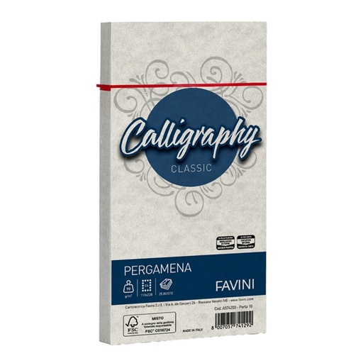 [D61543] 25 buste CALLIGRAPHY PERGAMENA 110x220mm 90gr perla FAVINI
