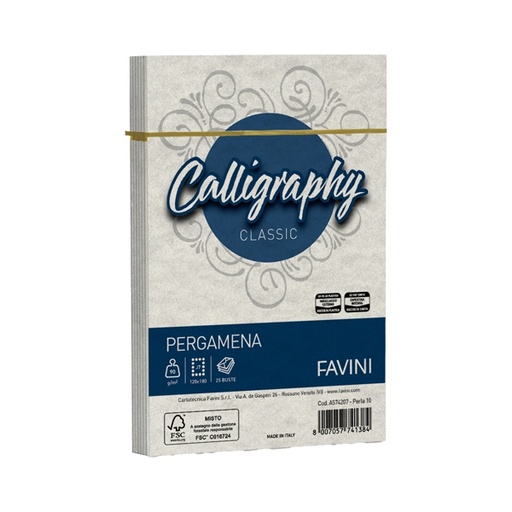 [D61544] 25 buste CALLIGRAPHY PERGAMENA 120x180mm 90gr perla FAVINI