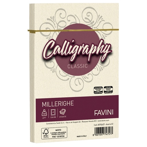 [D61552] 25 BUSTE CALLIGRAPHY MILLERIGHE 120X180MM 100GR 02 AVORIO