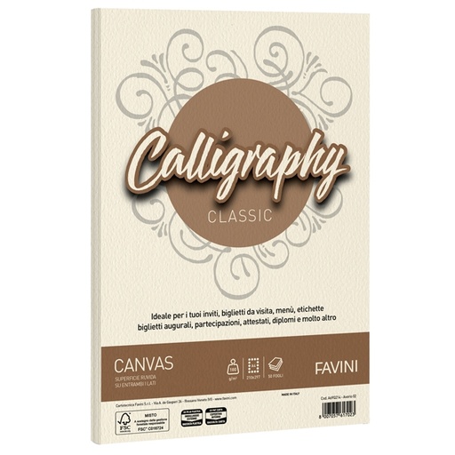[D61554] Carta CALLIGRAPHY CANVAS 100gr A4 50fg avorio 02 FAVINI