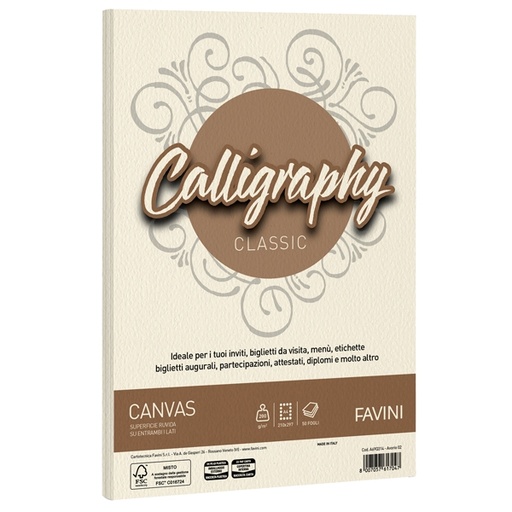 [D61556] Carta CALLIGRAPHY CANVAS 200gr A4 50fg avorio 02 FAVINI