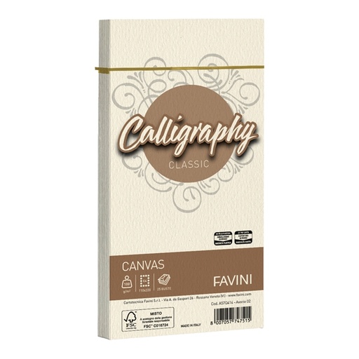 [D61558] 25 BUSTE CALLIGRAPHY CANVAS 110X220MM 100GR 02 AVORIO