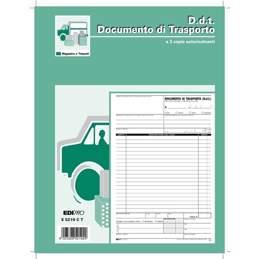 [D61713] BLOCCO DDT 29.7X22CM 33fg 3 copie AUTORIC. E5219CT