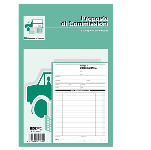 [D61714] BLOCCO COPIA COMMISSIONI 23X15cm 33fg 3 copie autoric. E5230CT EDIPRO