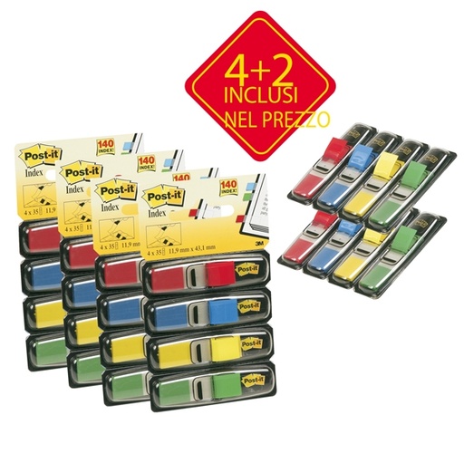[D61851] SEGNAPAGINA Post-it(R) PACK 4+2 BLISTER 140 INDEX MINI IN 4 COLORI CLASSICI