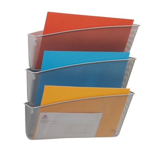 [D61910] Portadocumenti da parete set da 3 vaschette MESH in rete metallica argento ALBA