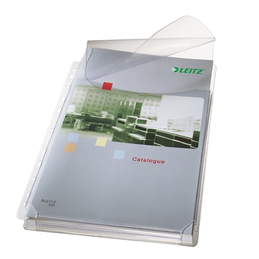 [D62155] 5 BUSTE FORATE C/SOFFIETTO E PATELLA 22X30 IN PVC LEITZ