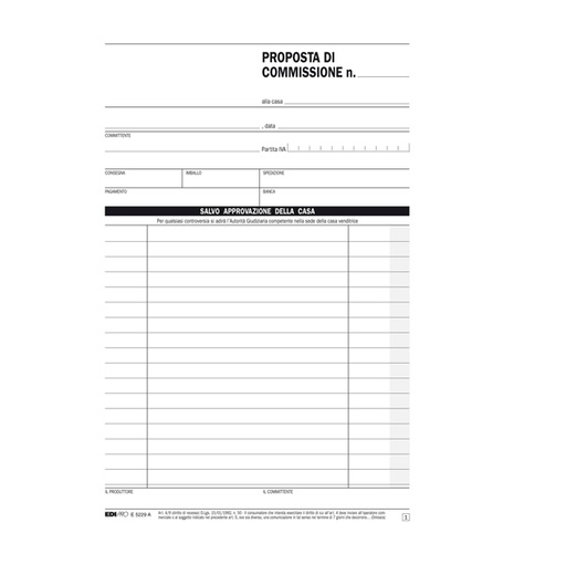 [D63273] BLOCCO COPIA COMMISSIONE 23X15cm 50fg 2 copie aurotic. E5229A EDIPRO