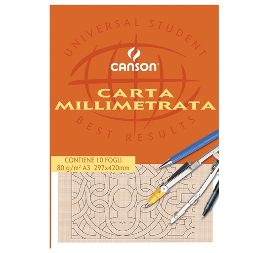 [D63707] BLOCCO CARTA OPACA MILLIMETRATA 297x420mm 10FG 80GR CANSON