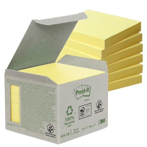 [D64221] BLOCCO 100foglietti Post-it(R) Notes Green 76x76mm 654-1B GIALLO