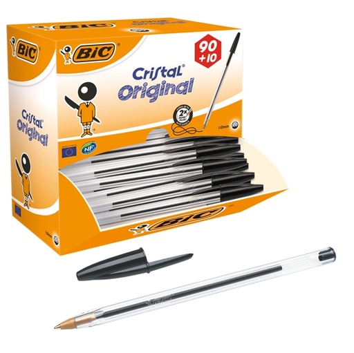[D64364] Dispenser value pack 90+10 penna sfera CRISTAL(R) medio 1,0mm nero BIC(R)