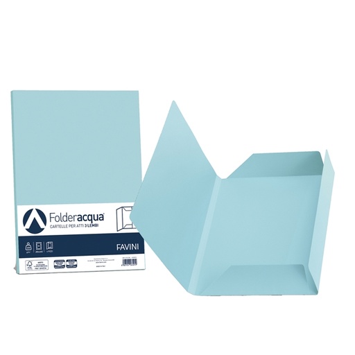 [D64431] 25 cartelline 3 lembi ACQUA 200gr 24,5x34,5cm celeste FAVINI