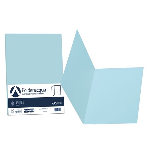 [D64437] 50 cartelline semplici ACQUA 200gr 25x34cm celeste FAVINI