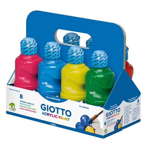 [D64469] SCHOOLPACK 8 FLACONI TEMPERA PRONTA ACRILICA 250ML COLORI ASSORTITI GIOTTO