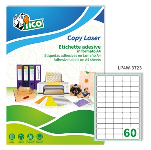 [D64915] Etichetta adesiva LP4W bianca 100fg A4 37,5x23,5mm (60et/fg) Laser Tico