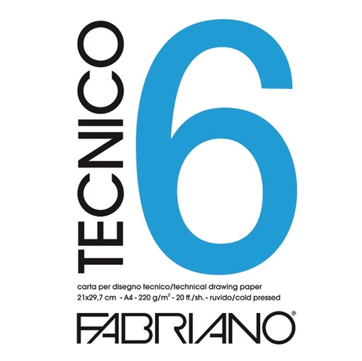 [D65612] BLOCCO TECNICO 6 25x35cm 20fg 220gr ruvido FABRIANO