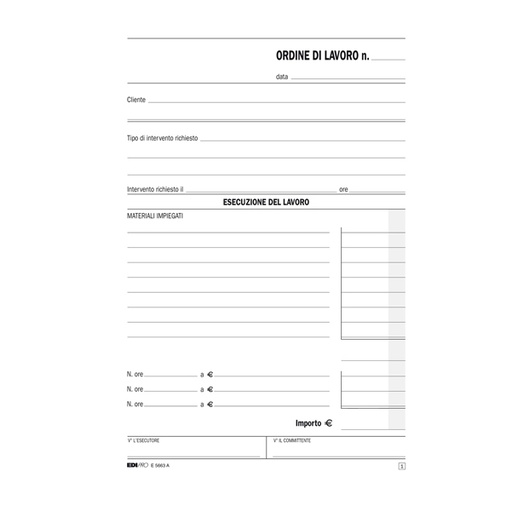 [D66352] BLOCCO ORDINE DI LAVORO (INTERV. A DOMICILIO) 50x2RIC 23x15cm E5663A