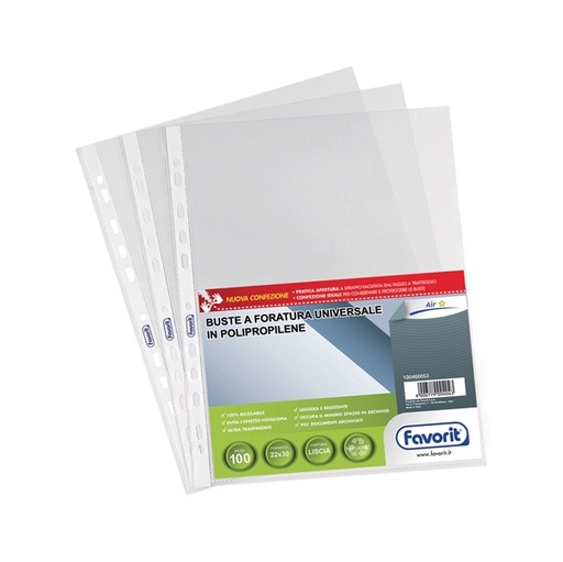 [D66500] 100 BUSTE FORATE 22X30 1725/05 STANDARD LISCIO FAVORIT AIR