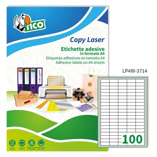 [D66823] Etichetta adesiva LP4W bianca 100fg A4 37x14mm (100et/fg) Laser Tico