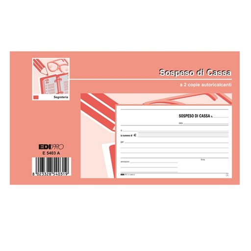 [D67277] BLOCCO SOSPESO DI CASSA 50fgx2 copie autoricalcante 10x17cm E5403A EDIPRO