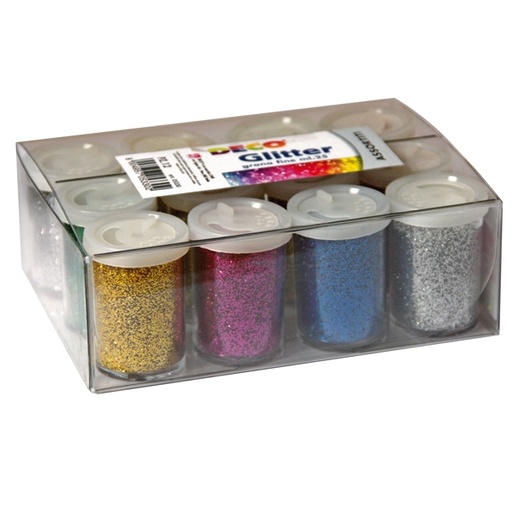 [D67410] 12 FLACONI GLITTER DA 25ML 5 COLORI ASSORTITI 05330 DECO