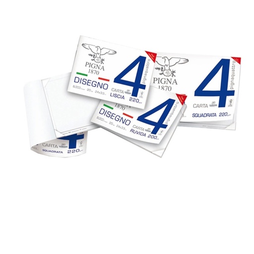 [D67604] BLOCCO DISEGNO PIGNA4 33x48cm 4 angoli 20fg 200gr liscia squadrata