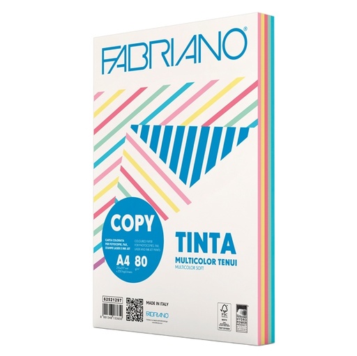 [D67749] CARTA COPY TINTA MULTICOLOR A4 80gr 250fg mix 5 colori tenui FABRIANO