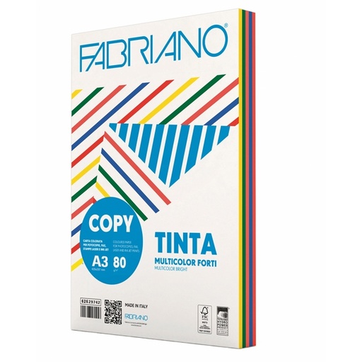 [D67753] CARTA COPY TINTA MULTICOLOR A3 80gr 250fg mix 5 colori forti