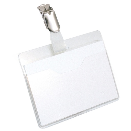 [D68002] 25 PORTANOME TASCA APERTA 60x90mm clip in metallo DURABLE