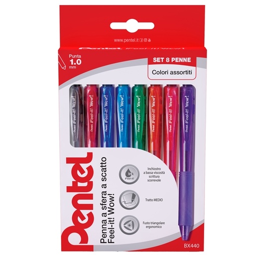 [D68116] Astuccio 8 colori penna sfera a scatto Feel It Wow BX440 1.0mm PENTEL