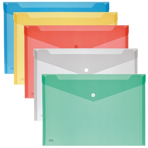 [D68139] SET 5 BUSTE CON BOTTONE A4-33,5x23,5cm COLORI ASSORTITI LEBEZ ART.2192