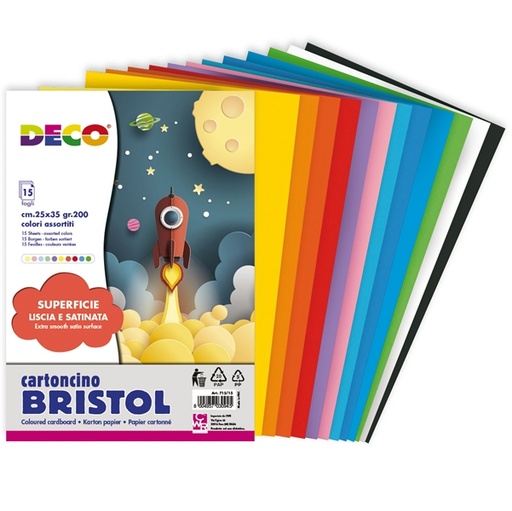 [D93940] Busta di carta Bristol 15 fg colori 25x35cm colori assortiti DECO
