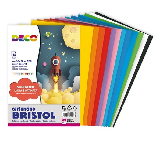 [D93941] Busta di carta Bristol 15 fg colori 50x70cm colori assortiti DECO