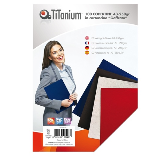 [D68456] 100 COPERTINE A3 CARTONCINO GOFFRATO 250g NERO TiTanium