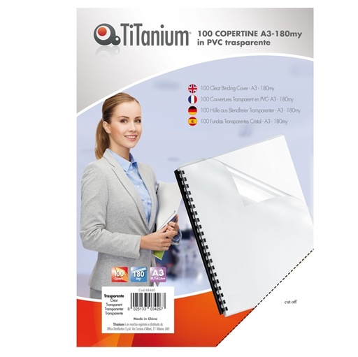 [D68460] 100 COPERTINE A3 PVC TRASPARENTE 180my TiTanium