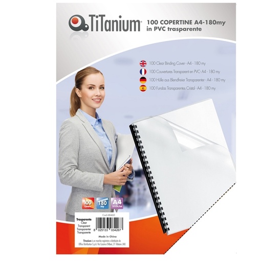 [D68465] 100 COPERTINE A4 PVC TRASPARENTE 180my TiTanium